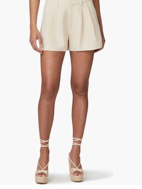PAIGE Cream Pleated Tailored Shorts. Linen